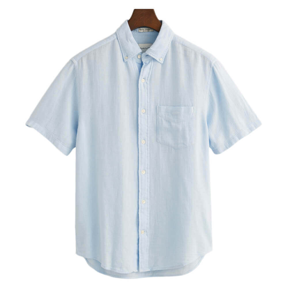 GANT Regular Fit Textured Cotton Linen Short Sleeve Shirt